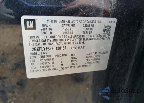 2015 GMC Terrain Slt из США, поврежденный, VIN 2GKFLYE32F6130157